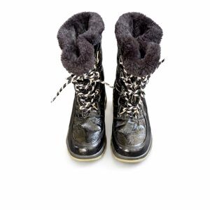 Sporto Black Faux Fur Lined Winter Boots White Laces Size 7